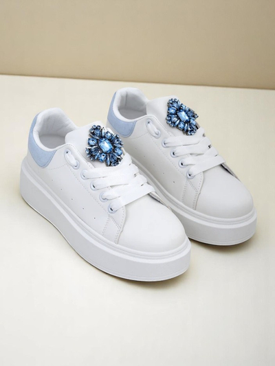 Aurelia Bianco – Sneakers damă albe cu platformă și ornament glamour