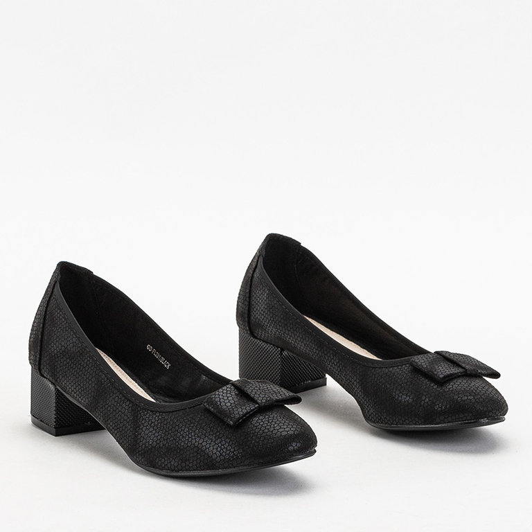 Pompe de dama negre cu relief Vetina si fundita - Pantofi