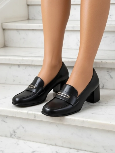 Asolo Elegante Negru cu Toc Gros