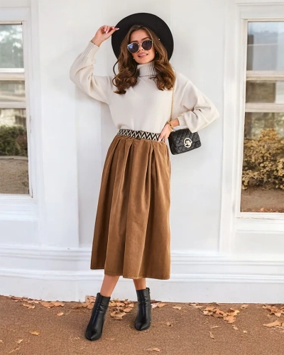 Fusta midi din catifea pentru femei Royalfashion
