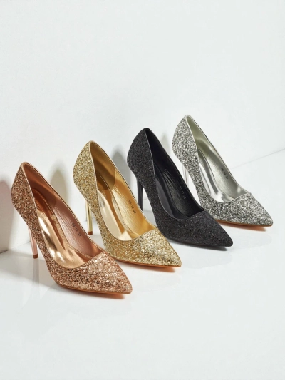 Pantofi cu toc pentru femei din piele ecologică cu brocart Zavrimea