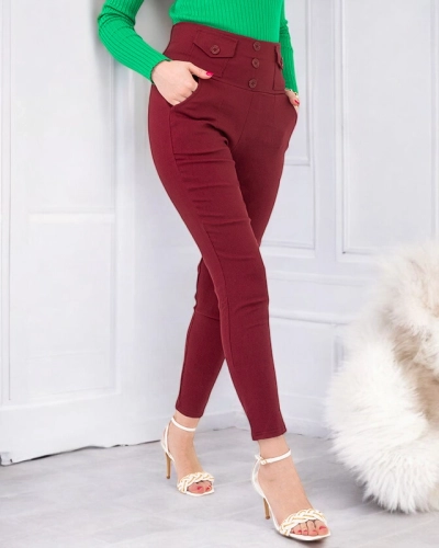 Treggings de damă maro cu nasturi - Îmbrăcăminte