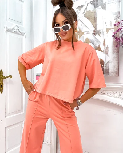 Set din bumbac Royalfashion pentru femei cu pantaloni evazați