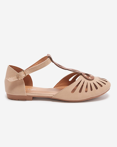 Balerini de damă bej ajurat cu decupaj pe laterale Erraf-Footwear