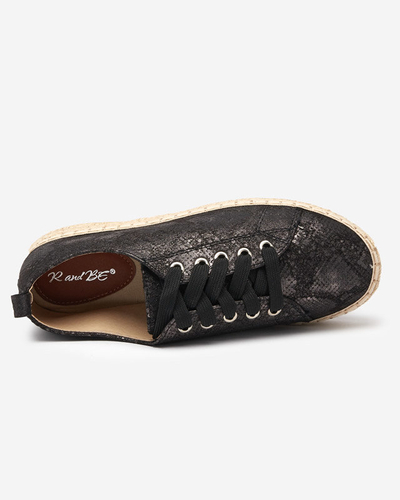 Espadrile de dama negre cu relief lucios Tenerica - Pantofi