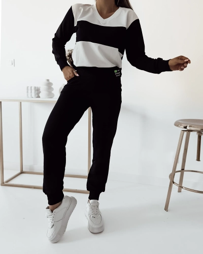 Royalfashion Set de hanorac negru cu dungi pentru femei