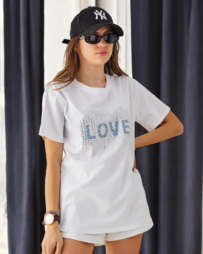 Royalfashion Tricou din bumbac pentru femei LOVE cu strasuri