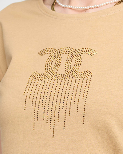 Set trening sport dama cu zirconiu cubic camel - Imbracaminte