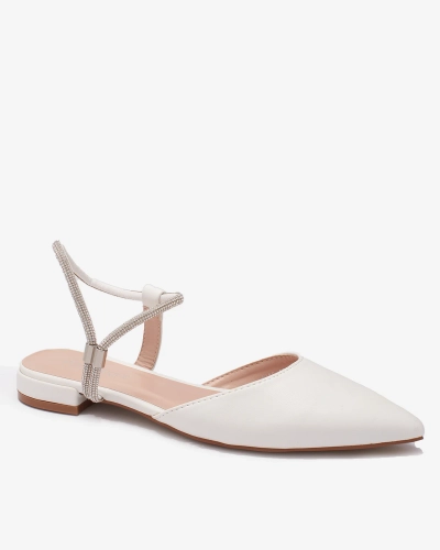 Royalfashion White Sandale cu toc plat pentru femei cu talpă strălucitoare împodobită