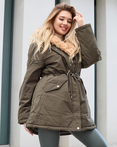 Jachetă de iarnă verde de damă PLUS SIZE - Îmbrăcăminte