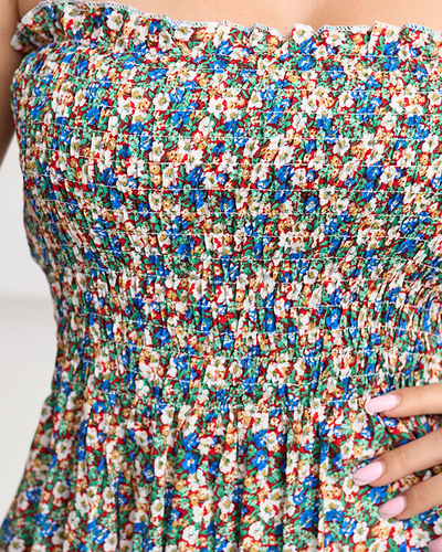 Rochie mini de dama albastra florala cu bretele - Imbracaminte