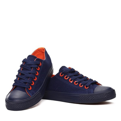 Granatowo-pomarańczowe trampki z tkaniny- Obuwie