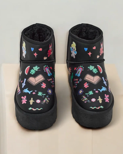 Royalfashion Ghete scurte de iarnă pentru femei în stil bocanci cu autocolante Hanaga