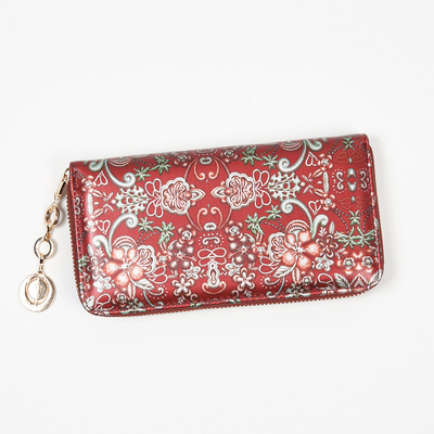 Portofel mare de dama visiniu cu model floral - Accesorii