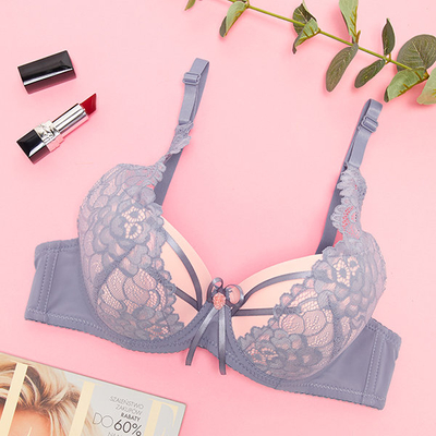 Sutien roz de damă cu dantelă mov - Lenjerie intimă