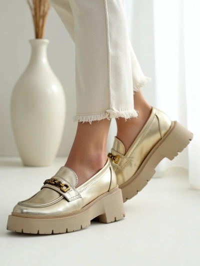 Royalfashion Mocasi pentru femei placate cu aur Goldlove