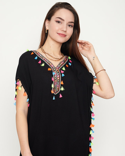 Tunica de plaja de dama neagra de vara cu franjuri - Imbracaminte