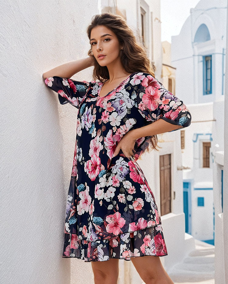 Royalfashion Rochie mini cu motive florale pentru femei