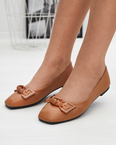 Balerini de damă de culoare camel cu decor pe nas Caxien- Footwear