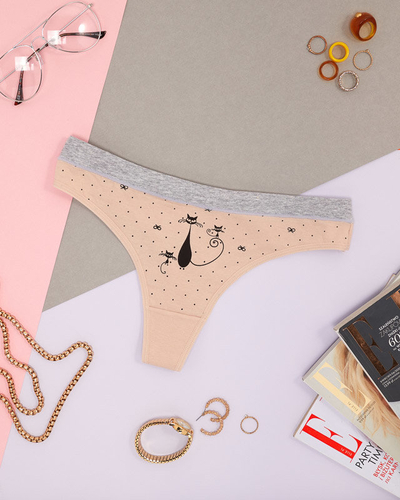 Tanga de dama bej cu imprimeu - Lenjerie intima