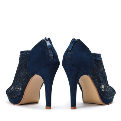 Granatowe botki na szpilce z odkrytym noskiem Sherley- Obuwie