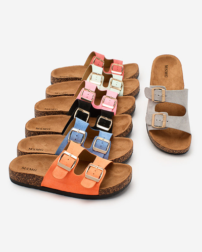 Royalfashion Șlapi de damă albaștri cu catarame Foumy