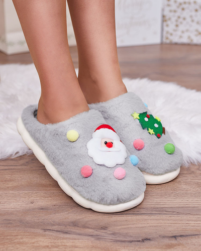 Royalfashion Papuci de Crăciun pentru femei, de culoare gri Fertemse