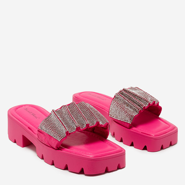 OUTLET Papuci de dama roz inchis cu zirconii cubi Emkoy- Incaltaminte