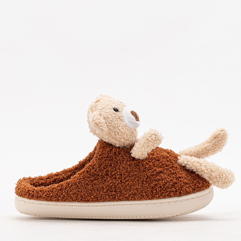 Papuci de maro cu ursuleț de pluș - Pantofi - cămilă || maro | royal-fashion.ro - cizme la modă