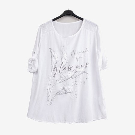 Biała tunika damska z printem i napisami - Odzież