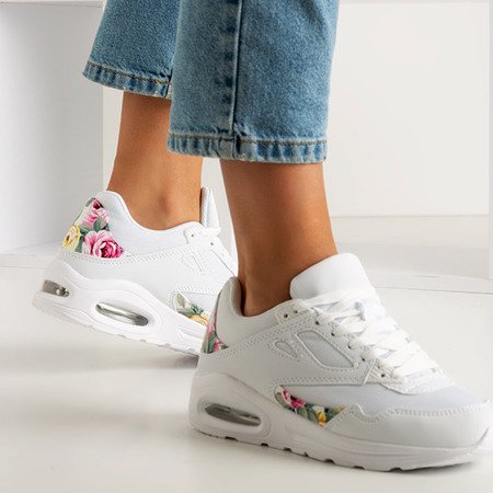 Białe damskie sportowe buty z kwiatkami Yoshini - Obuwie