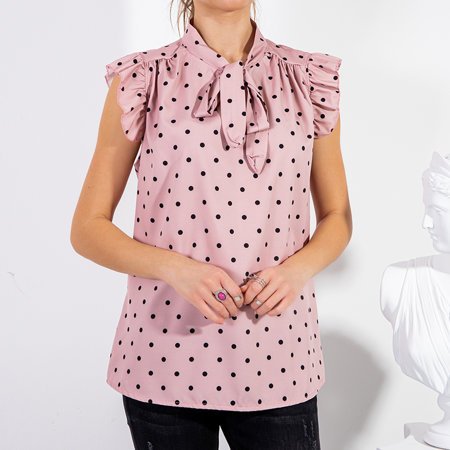 Bluză roz cu buline pentru femei - Îmbrăcăminte