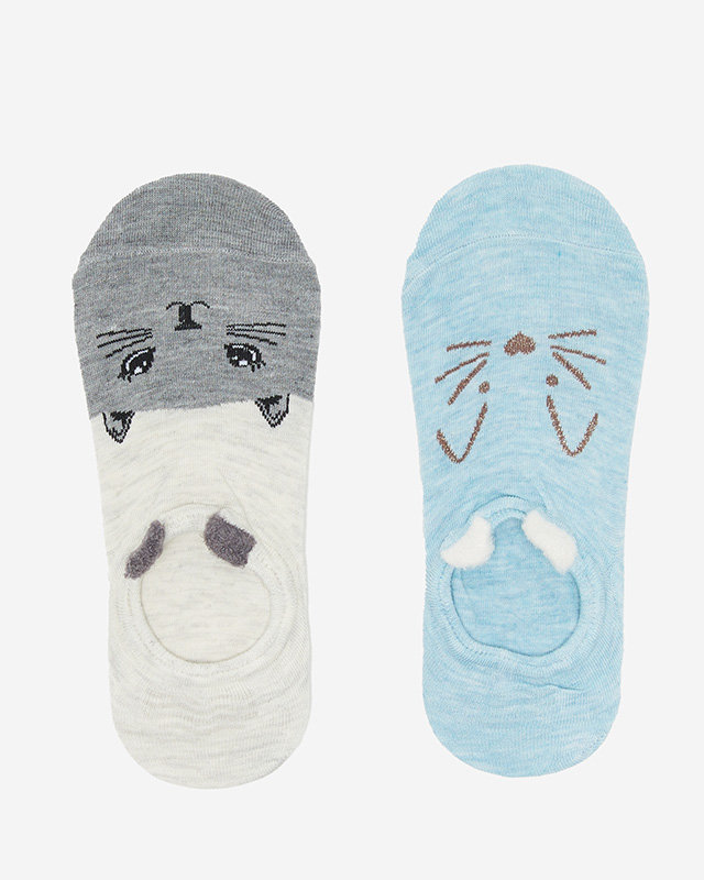 Ciorapi dama gri - albastru cu imprimeu cu 2 pisici / pachet - Lenjerie intima