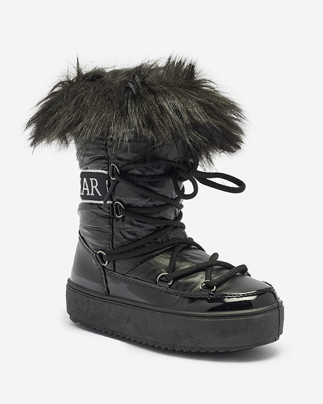 Cizme de zăpadă negre pentru copii a'la cizme de zăpadă cu blană Asika - Încălțăminte