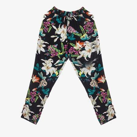 Czarne spodnie w kwiatki - Odzież
