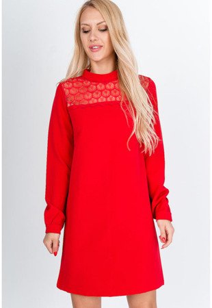 Czerwona sukienka mini z koronką - Odzież
