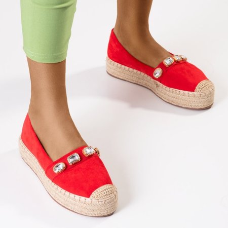 Espadrile roșii pentru femei cu cristale Fenenna - Pantofi