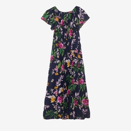 Granatowa długa sukienka w kwiaty - Odzież