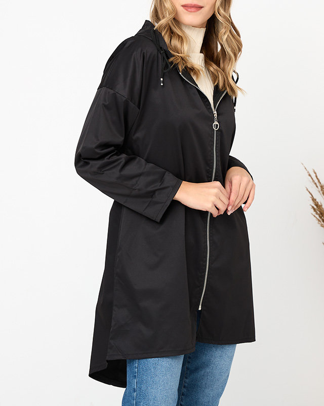 Jachetă lungă de femei neagră tip windbreaker - Îmbrăcăminte