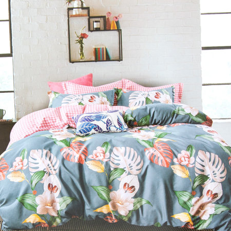 Lenjerie de pat colorată din bumbac cu flori și frunze 160x200 set de 4 părți - Lenjerie de pat