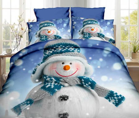 Lenjerie de pat de Crăciun cu oameni de zăpadă 160x200 4 bucăți - lenjerie de pat