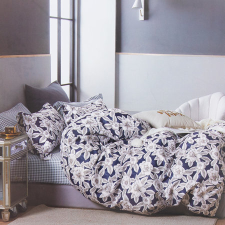 Lenjerie de pat din bumbac albastru marin cu flori 160x200 set 4 părți - lenjerie de pat