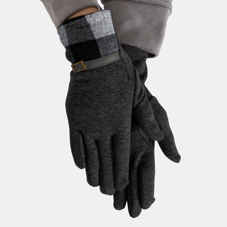 Mănuși gri pentru femei cu inserție în carouri - Accesorii