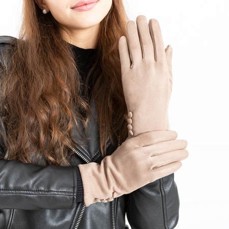 Mănuși pentru femei cu piele ecologică maro deschis, cu nasturi - Accesorii