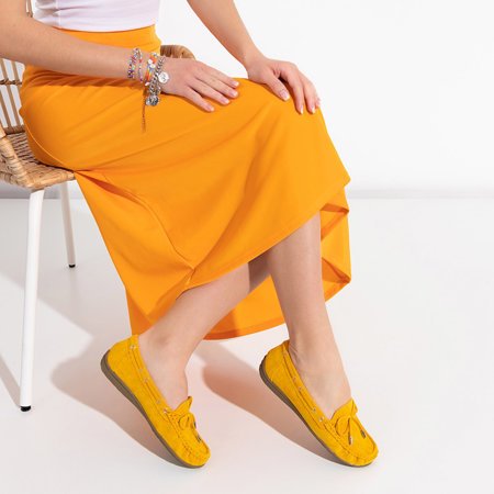 Mocasini dama din piele ecologică galbenă cu fundă Inda - Pantofi
