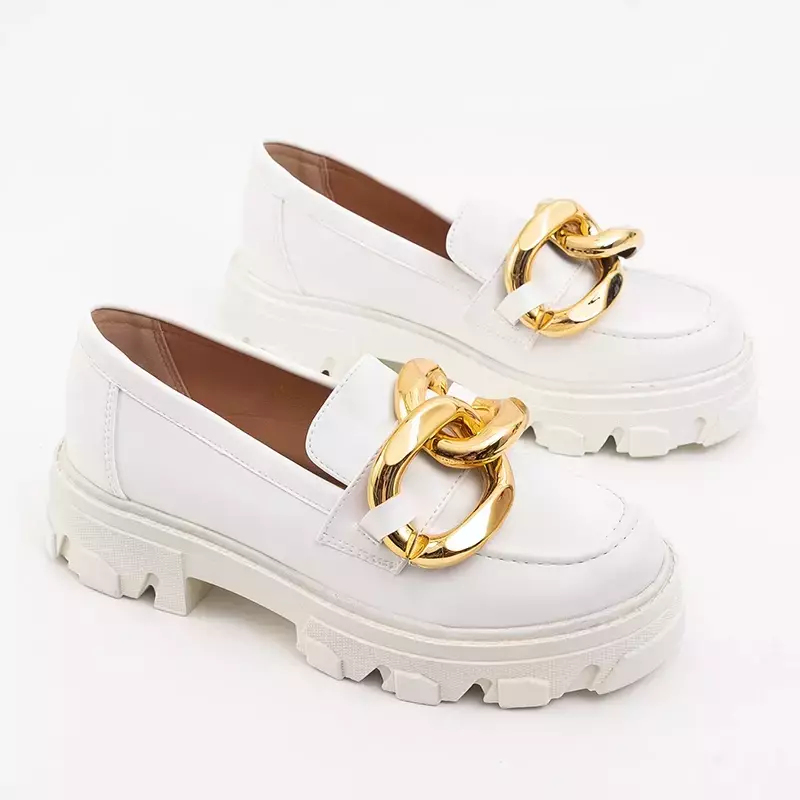 OUTLET Pantofi albi cu ornament auriu Lygia - Încălțăminte