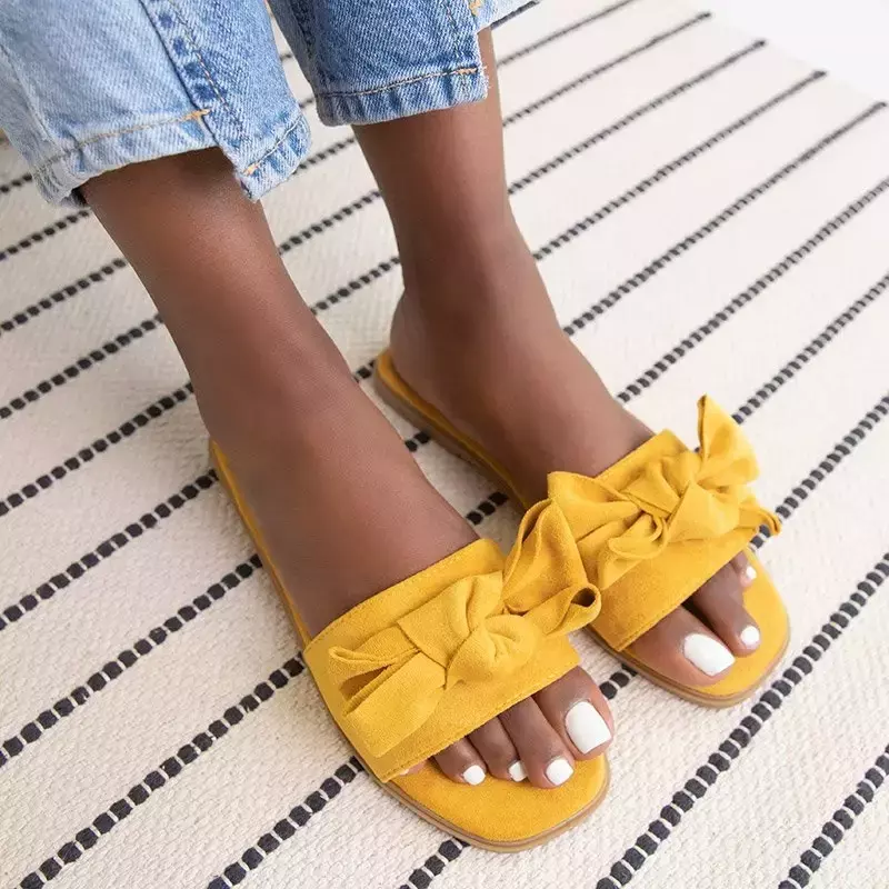 OUTLET Papuci de damă galbeni cu arc Bonjour - Încălțăminte