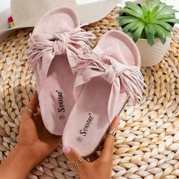 OUTLET Papuci pentru femei roz deschis cu franjuri Amassa - Încălțăminte