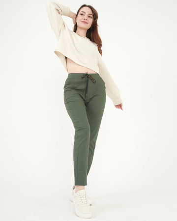 Pantaloni damă drepti din țesătură verde PLUS SIZE - Îmbrăcăminte