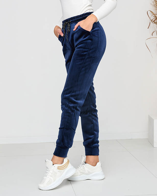 Pantaloni de jogging din velur izolați bleumarin pentru damă - Îmbrăcăminte